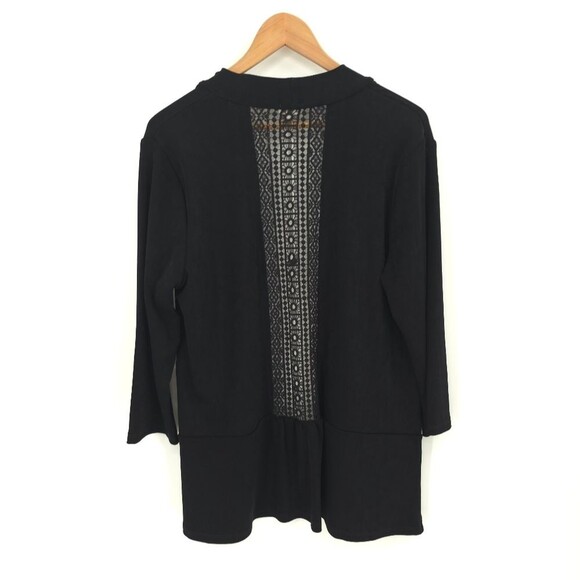 Chicos Travelers Lace Detail Cardigan Jacket Slinky Open Front Black NWT - Picture 3 of 16